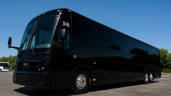 Exterior of Charter Bus Company Elmhurst's 54 Passenger Charter Bus in Elmhurst