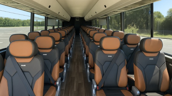 Interior of Charter Bus Company Elmhurst's 55 Passenger Charter Bus in Elmhurst