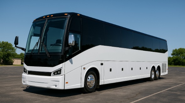 Exterior of Charter Bus Company Elmhurst's 56 Passenger Charter Bus in Elmhurst