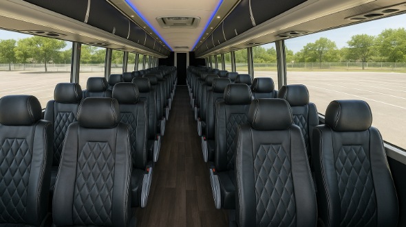 Interior of Charter Bus Company Elmhurst's 56 Passenger Charter Bus in Elmhurst
