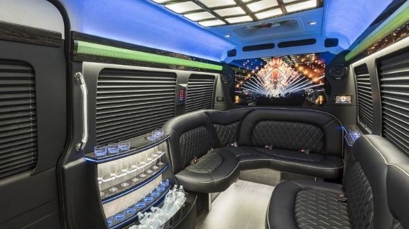 Interior of Charter Bus Company Elmhurst's Sprinter Limo in Elmhurst